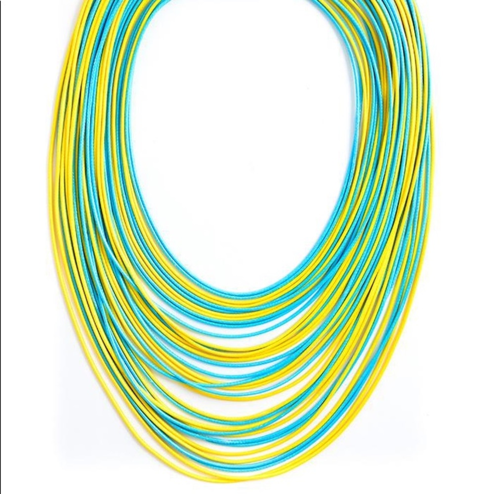Faux Leather Necklace in Blue and Yel…